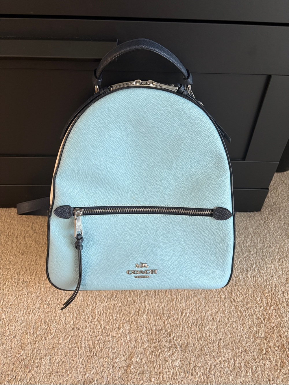 Coach Light Blue Leather Mini Backpack with Black Trim